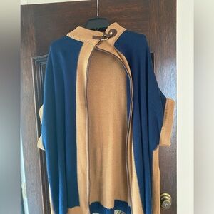 Anthropology shawl in navy and tan